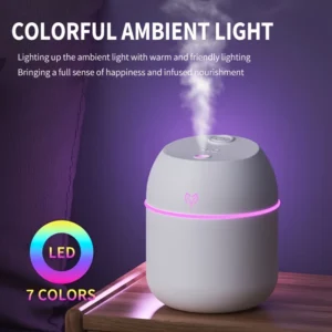 مرطب هواء USB متعدد الألوان بإضاءة LED – مثالي لغرفة، النوم والسيارات، والمنزل، مع 20 قطعة فلتر استبدال