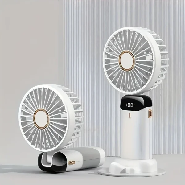 مروحة صغيرة لاسلكية متعددة الاستخدامات وبـ 5 سرعات مع شاشة LED - قابلة للشحن عبر Type-C، قابلة للطي، تحكم باللمس، ومحمولة 🌀