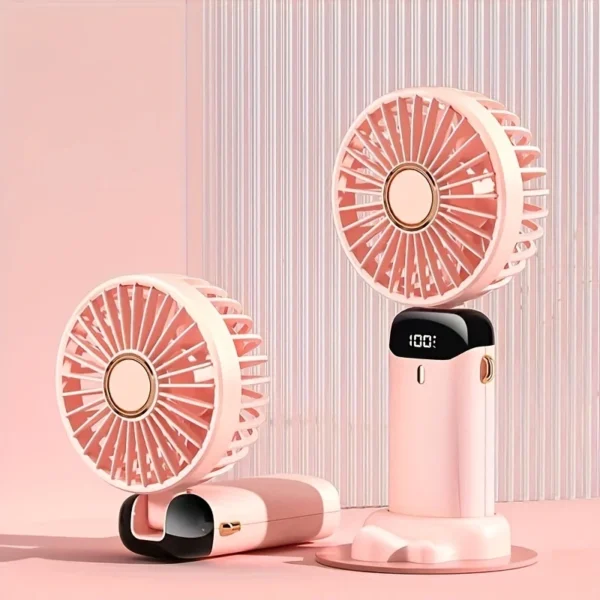 ⁦مروحة صغيرة لاسلكية متعددة الاستخدامات وبـ 5 سرعات مع شاشة LED - قابلة للشحن عبر Type-C، قابلة للطي، تحكم باللمس، ومحمولة 🌀⁩ - الصورة ⁦3⁩