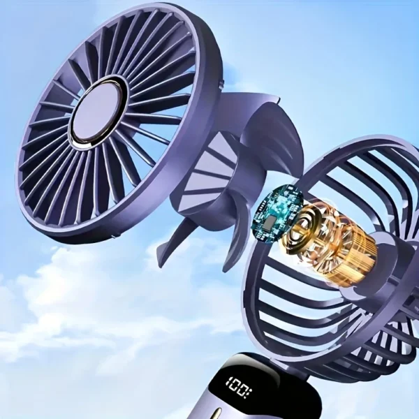 ⁦مروحة صغيرة لاسلكية متعددة الاستخدامات وبـ 5 سرعات مع شاشة LED - قابلة للشحن عبر Type-C، قابلة للطي، تحكم باللمس، ومحمولة 🌀⁩ - الصورة ⁦8⁩
