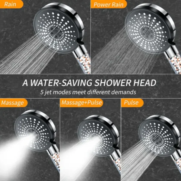 ⁦رأس دش بفلتر خرز وفولاذي مقاوم للصدأ 🧇 – تصميم دائري عالي الضغط بـ6 أوضاع قابلة للتعديل 🛁⁩ - الصورة ⁦4⁩